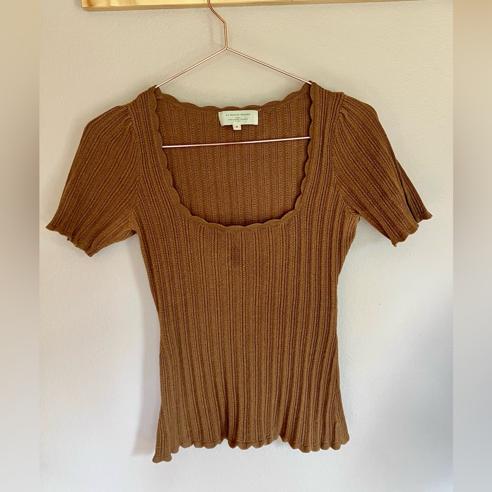 Sezane Deep Scoop Ribbed Knit Blouse - Play Condition